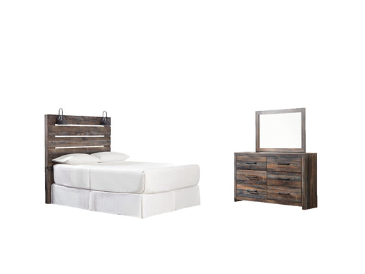 Drystan Queen Panel Headboard Bed with Mirrored Dresser