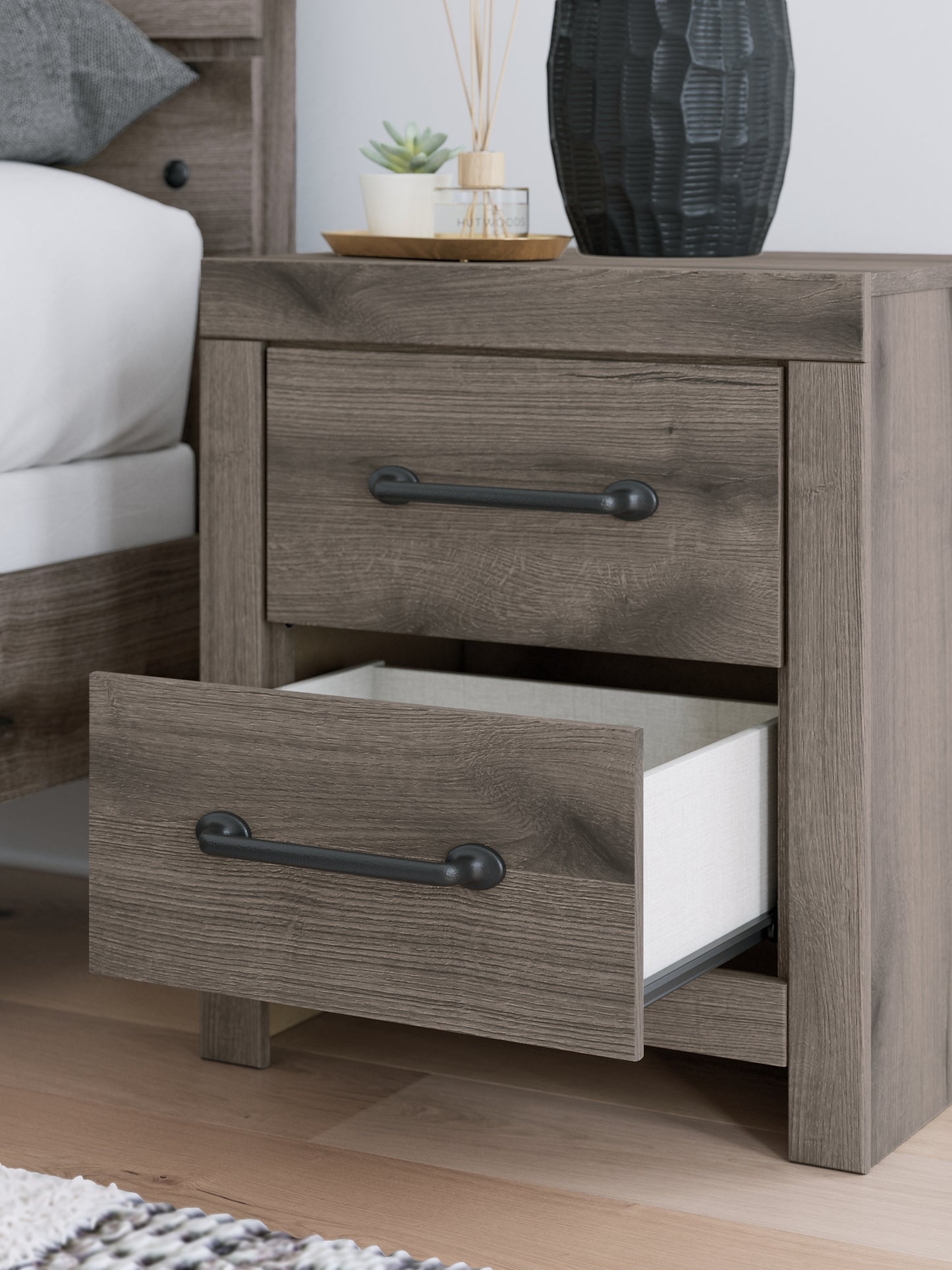 Graystorm Full Panel Bed with Mirrored Dresser and Nightstand