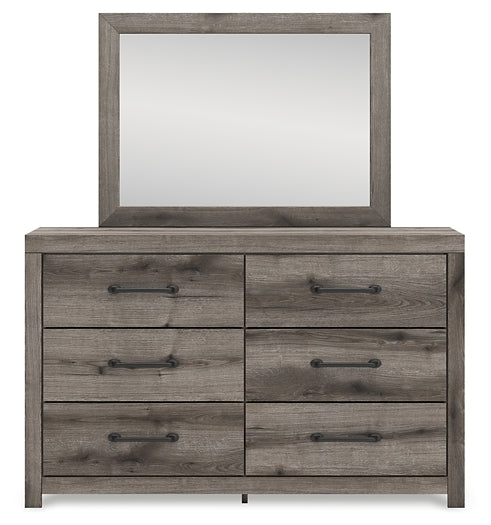 Graystorm Full Panel Bed with Mirrored Dresser, Chest and Nightstand