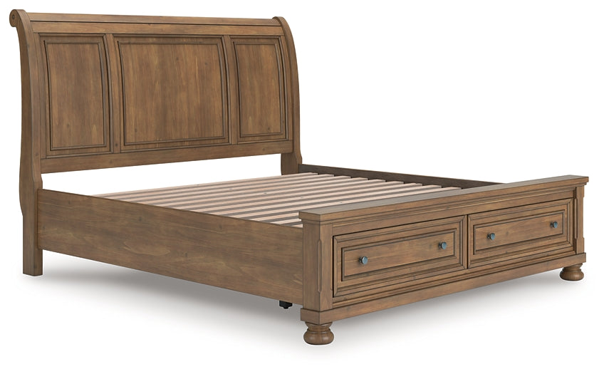 Feddinger King Storage Sleigh Bed with Mirrored Dresser