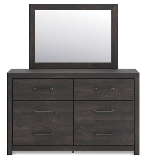 Hollivern King Panel Bed with Mirrored Dresser and Nightstand