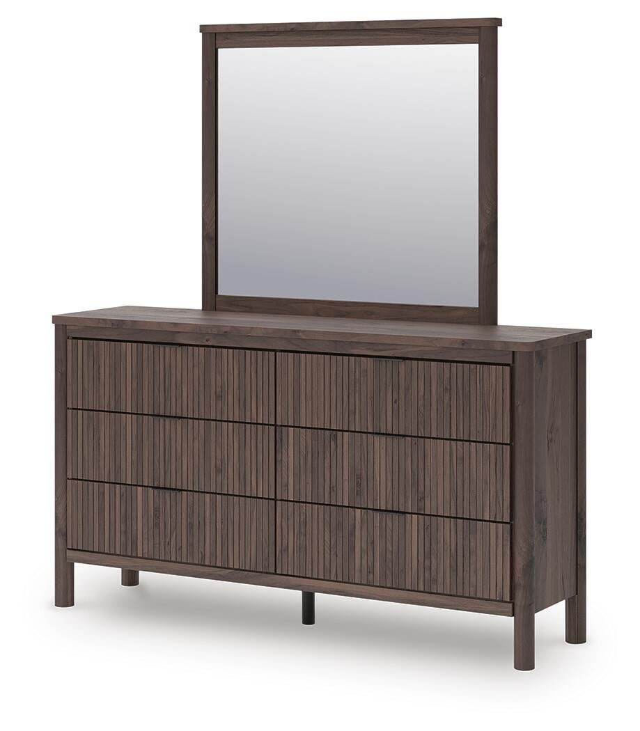 Pamytta Full Upholstered Panel Platform Bed, Dresser, Mirror, Chest and Nightstand
