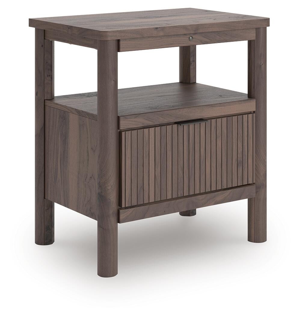 Pamytta Full Upholstered Panel Platform Bed, Dresser, Mirror, Chest and Nightstand