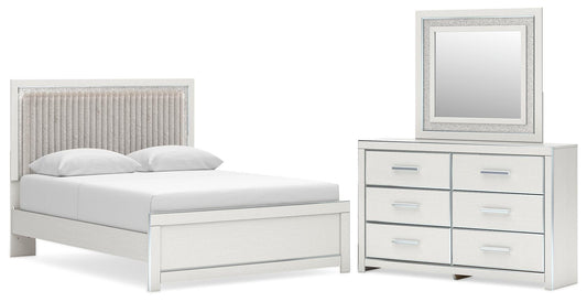 Zuraleus Queen Upholstered Panel Platform Bed, Dresser and Mirror