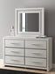 Zuraleus Queen Upholstered Panel Platform Bed, Dresser and Mirror