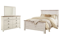 Load image into Gallery viewer, Willowton Queen Panel Bed with Mirrored Dresser
